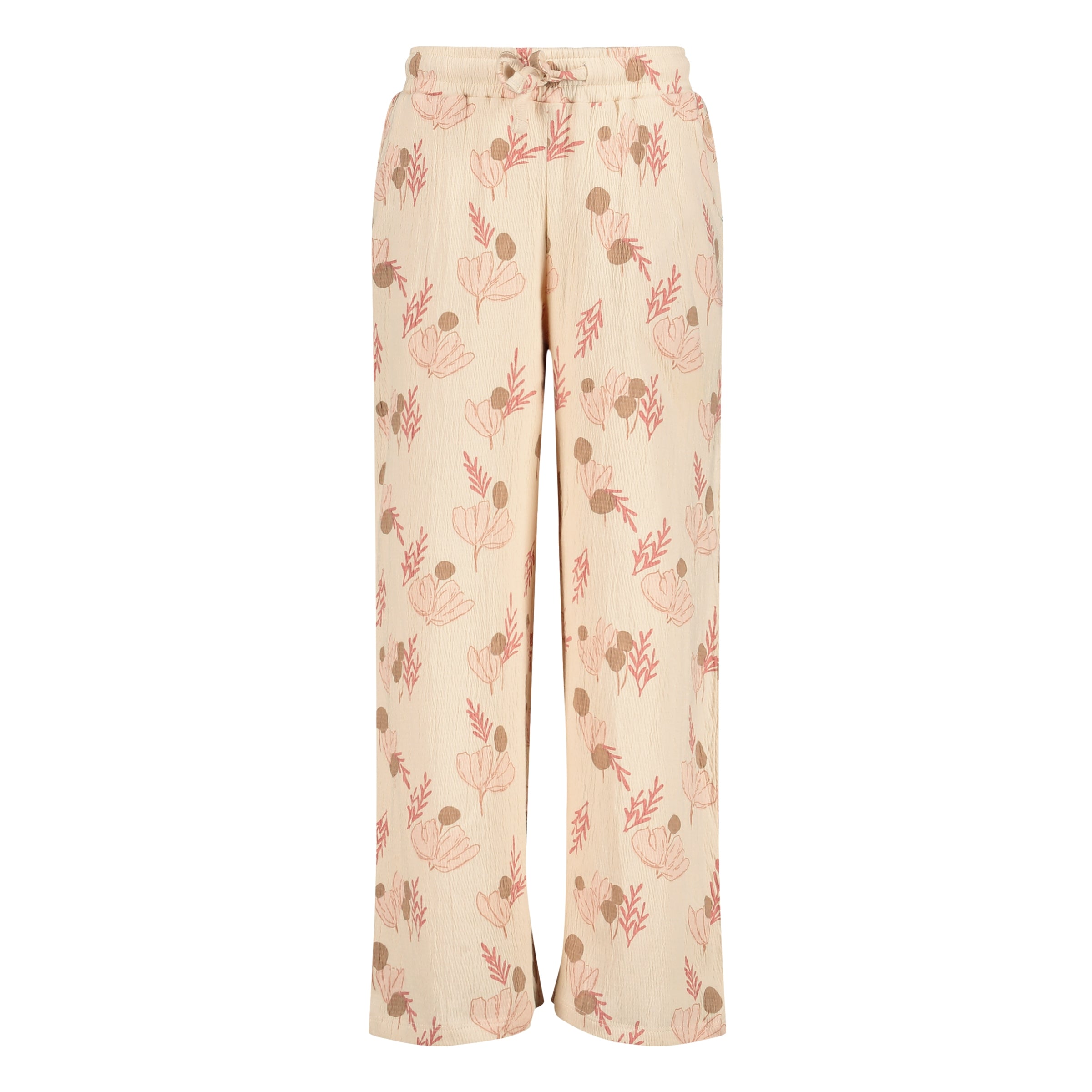 Broek Créme met bloemen | AOP Pink Leaves