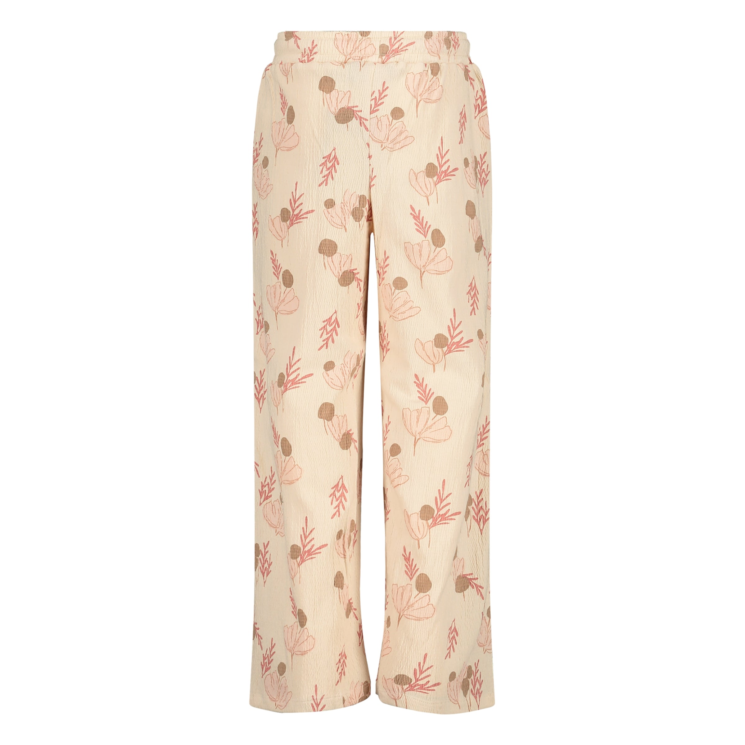 Broek Créme met bloemen | AOP Pink Leaves