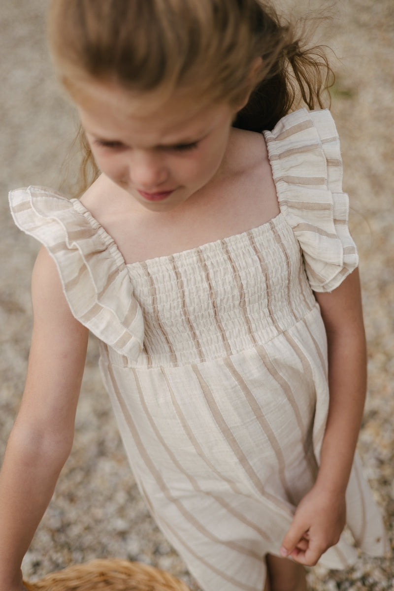 Jurk Beige | AOP Taupe Stripe