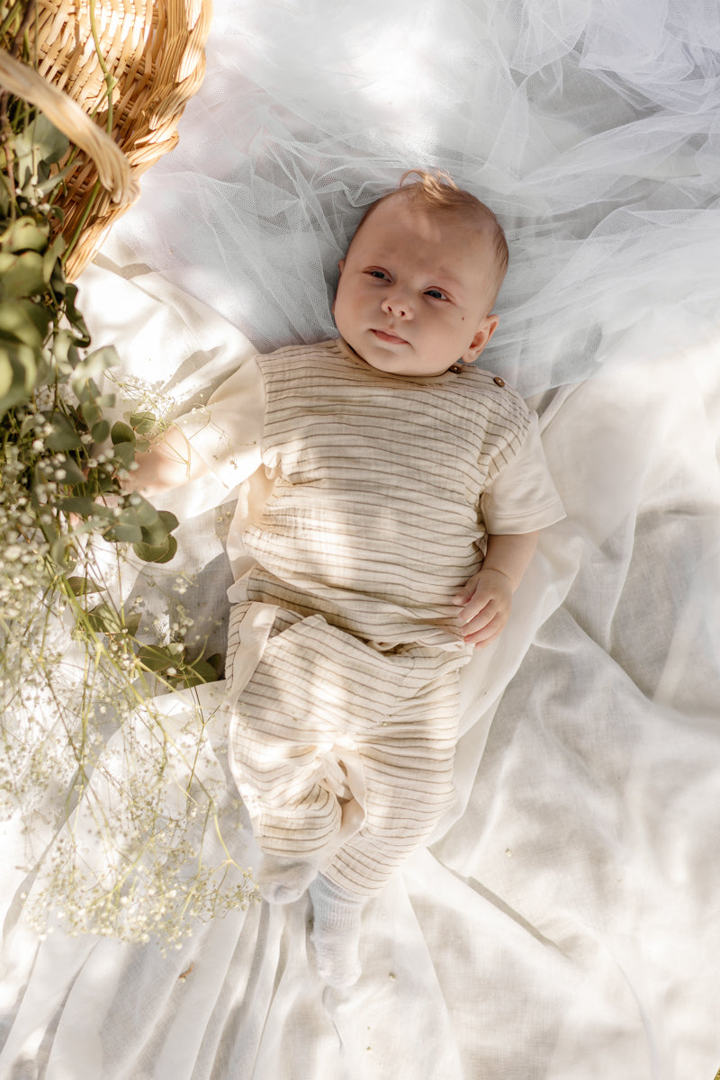 Broek taupe gestreept | AOP Taupe Lines