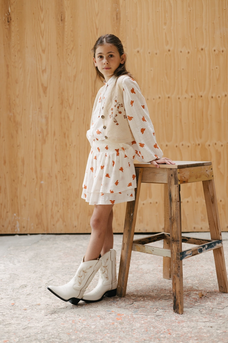 Skirt White with flowers | AOP Orange Flower