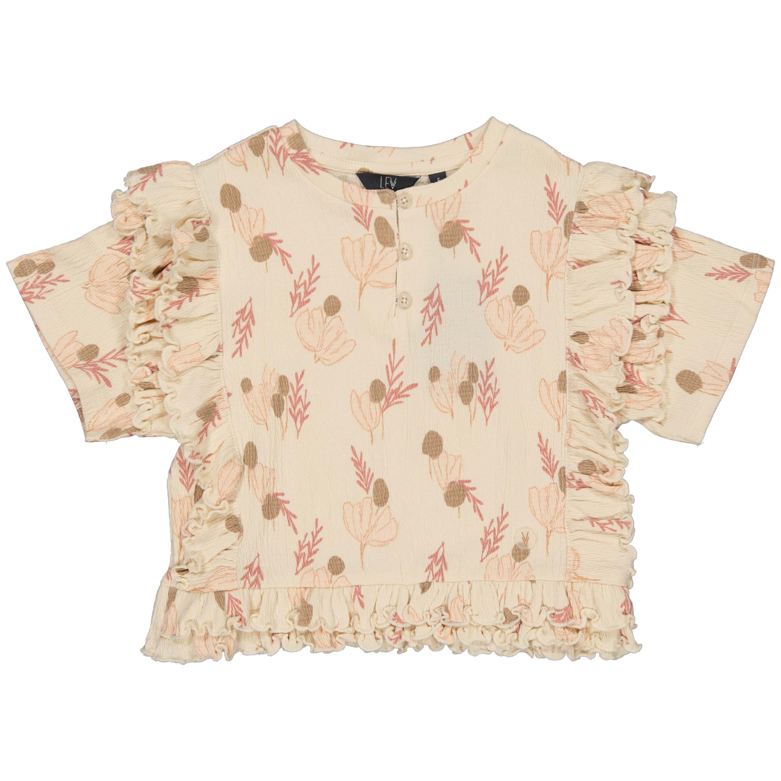 Shirt Cream with flowers | AOP Pink Leaves