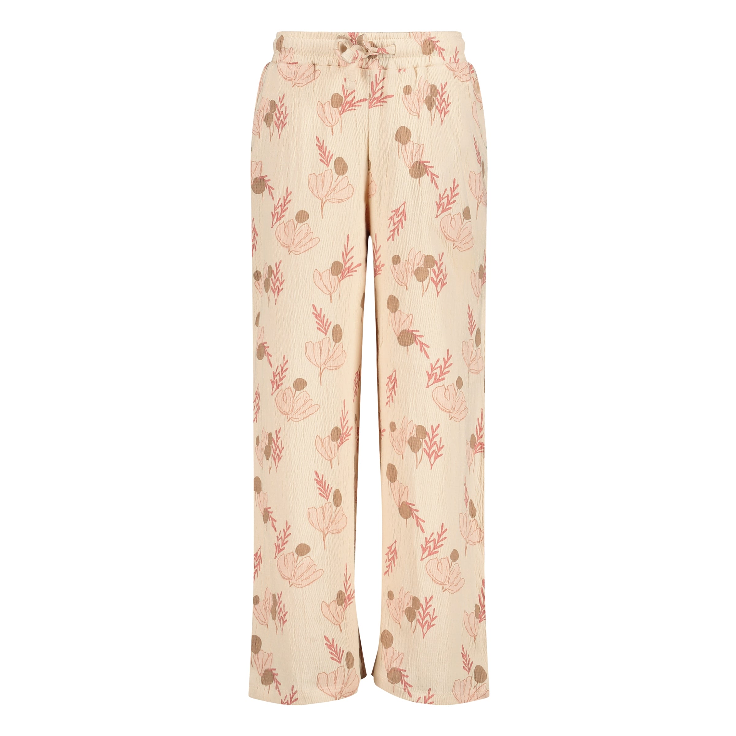 Pants Cream with flowers | AOP Pink Leaves