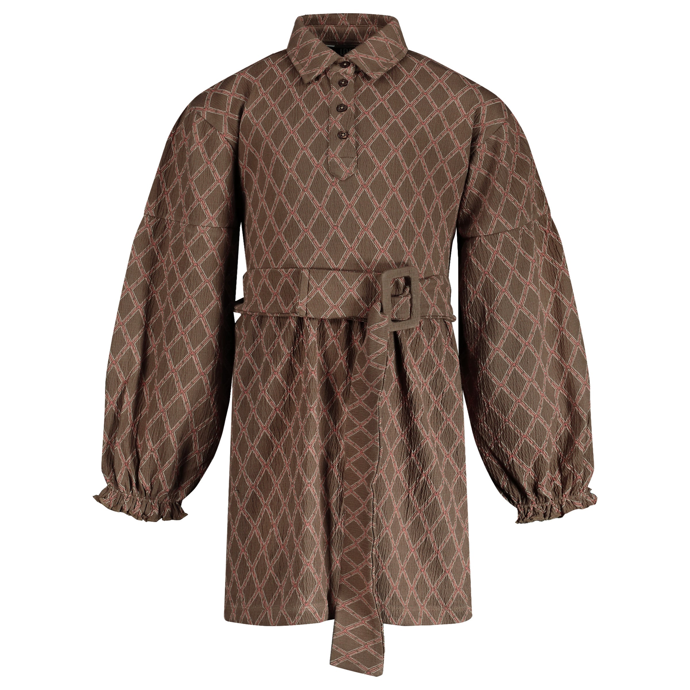 Jurk all over print | AOP Taupe Lines
